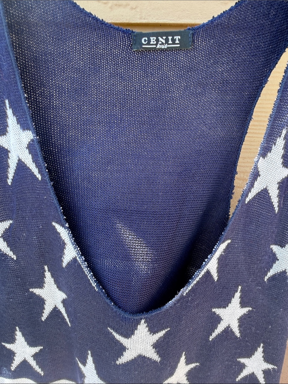 SEXY GENIT Knit Racerback Aline Vneck Navy Patriotic Star Tank dress - Picture 3 of 10